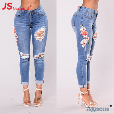 Donne scarne lunghe dei jeans del ODM dell'OEM più gli alti jeans scarni di Waisted di dimensione